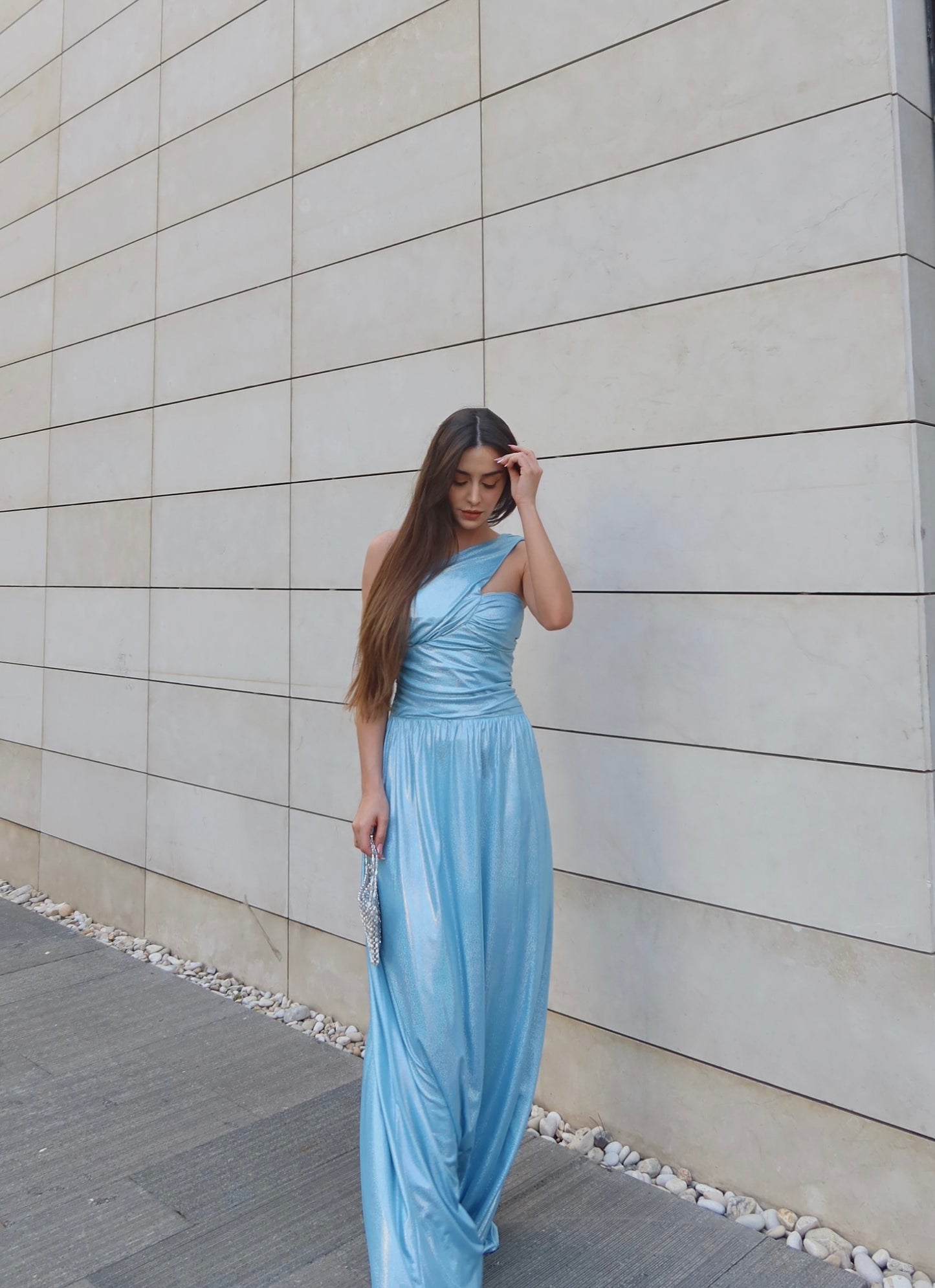 Dreamt Metallic Dress ( sky blue and baby pink)